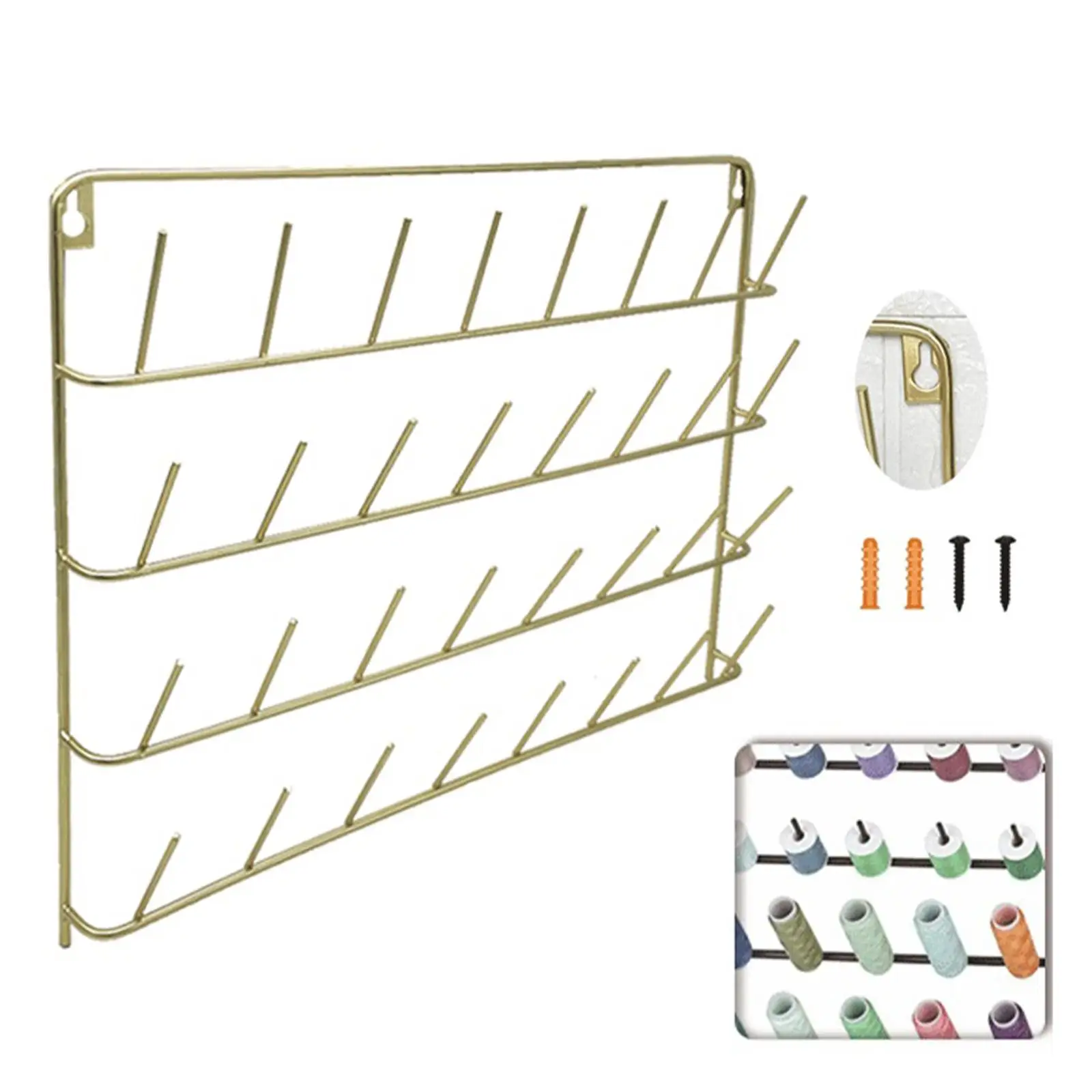 Large Sewing Thread Rack Wall Mount Accessories Gold Hanging Tools Seperator Organizer Thread Holder for Sewing Hair Braiding