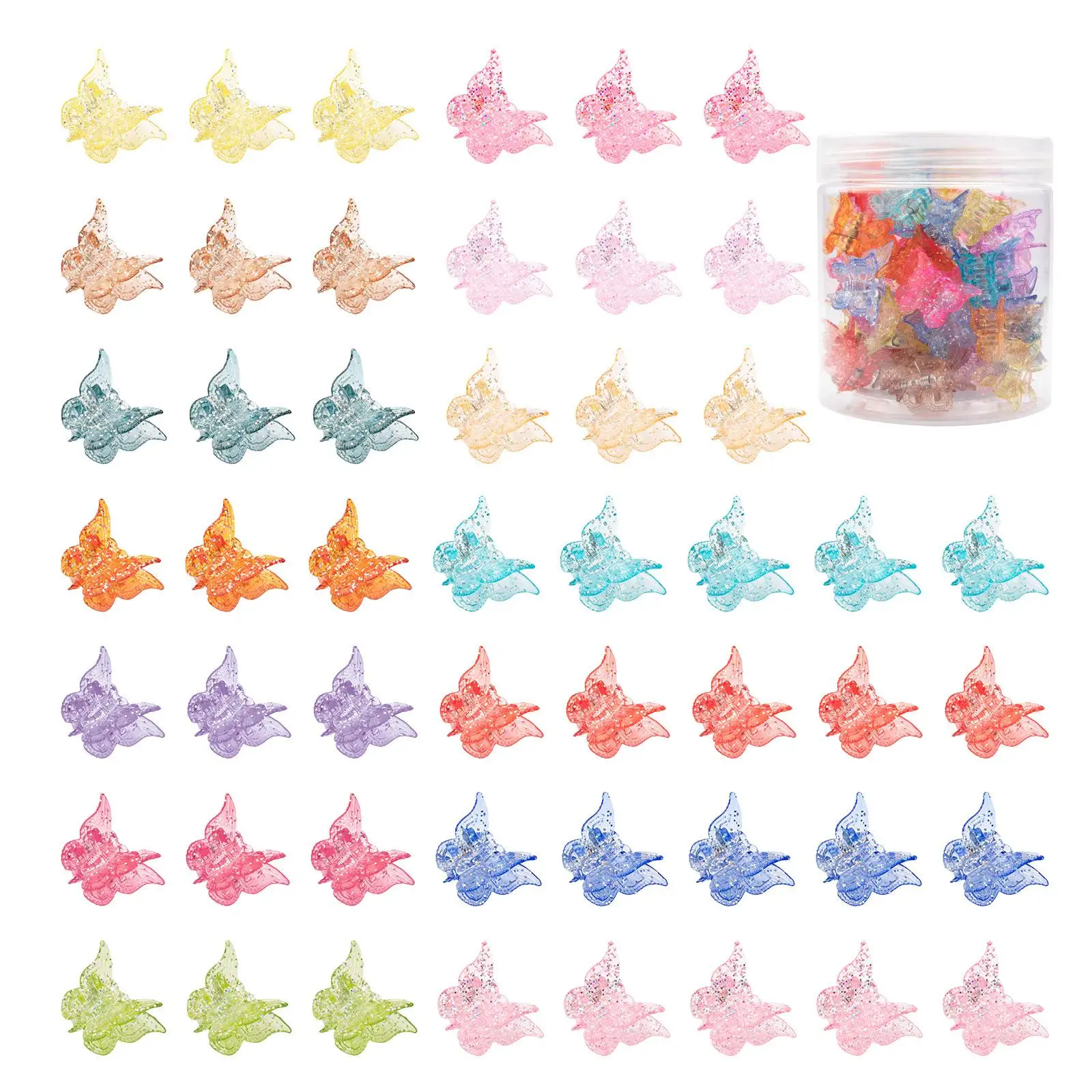 50x Butterfly Hair Clips with Box Package Assorted Colors Cute Mini Gifts Hair Claws Clips for School Women Girls Children Kids