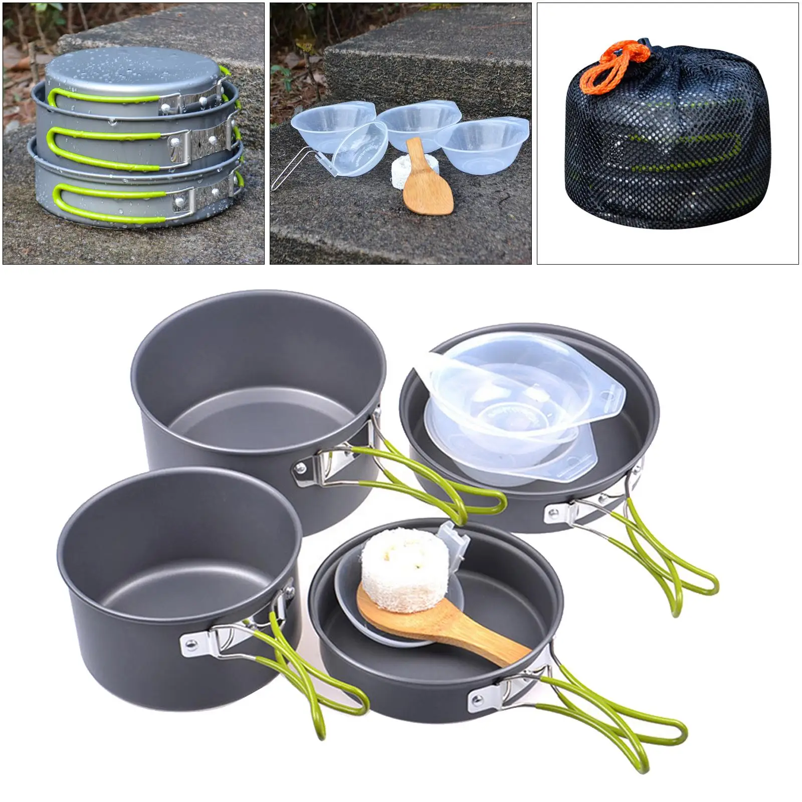 Outdoor Camping Cookware Mess Kit Hiking Nonstick Cooking  Plate Set