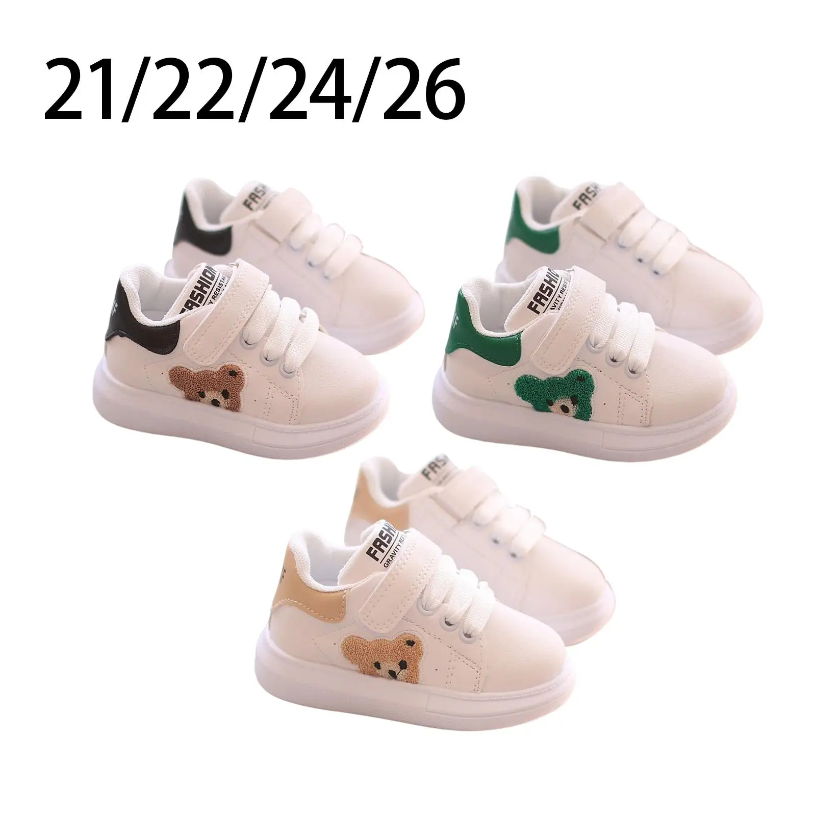 Nonslip Infant Sneakers Flat Shoes Casual with Bear Embroidery Crib Trainers Soft PU Leather Walking Shoes for Kids Unisex Child