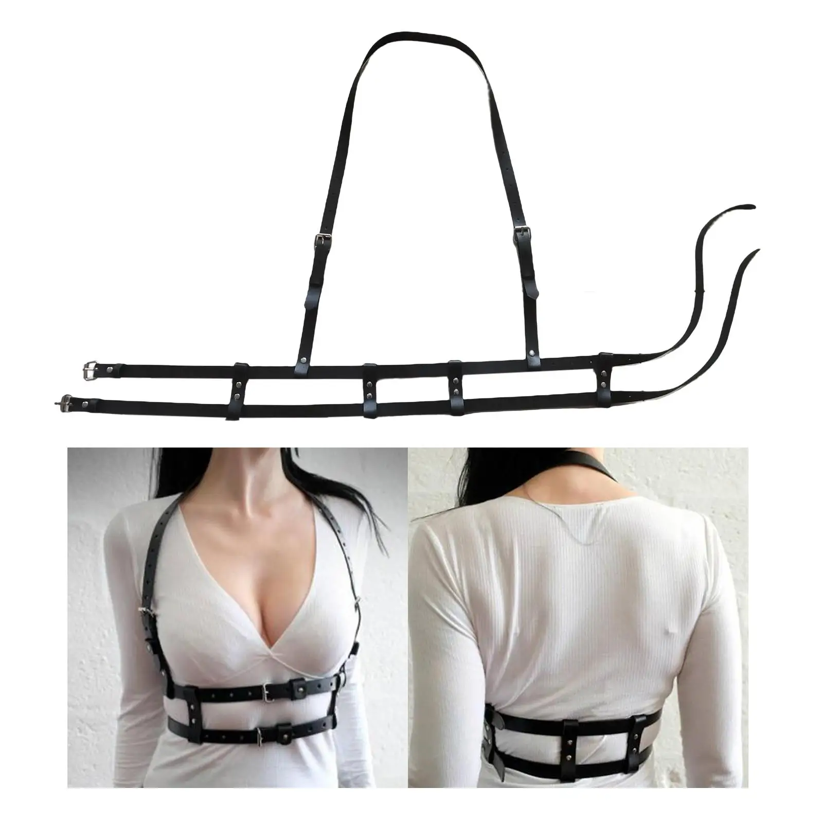 Women Punk Waist Belt Harness Adjustable Bra Fashion Black Waistband