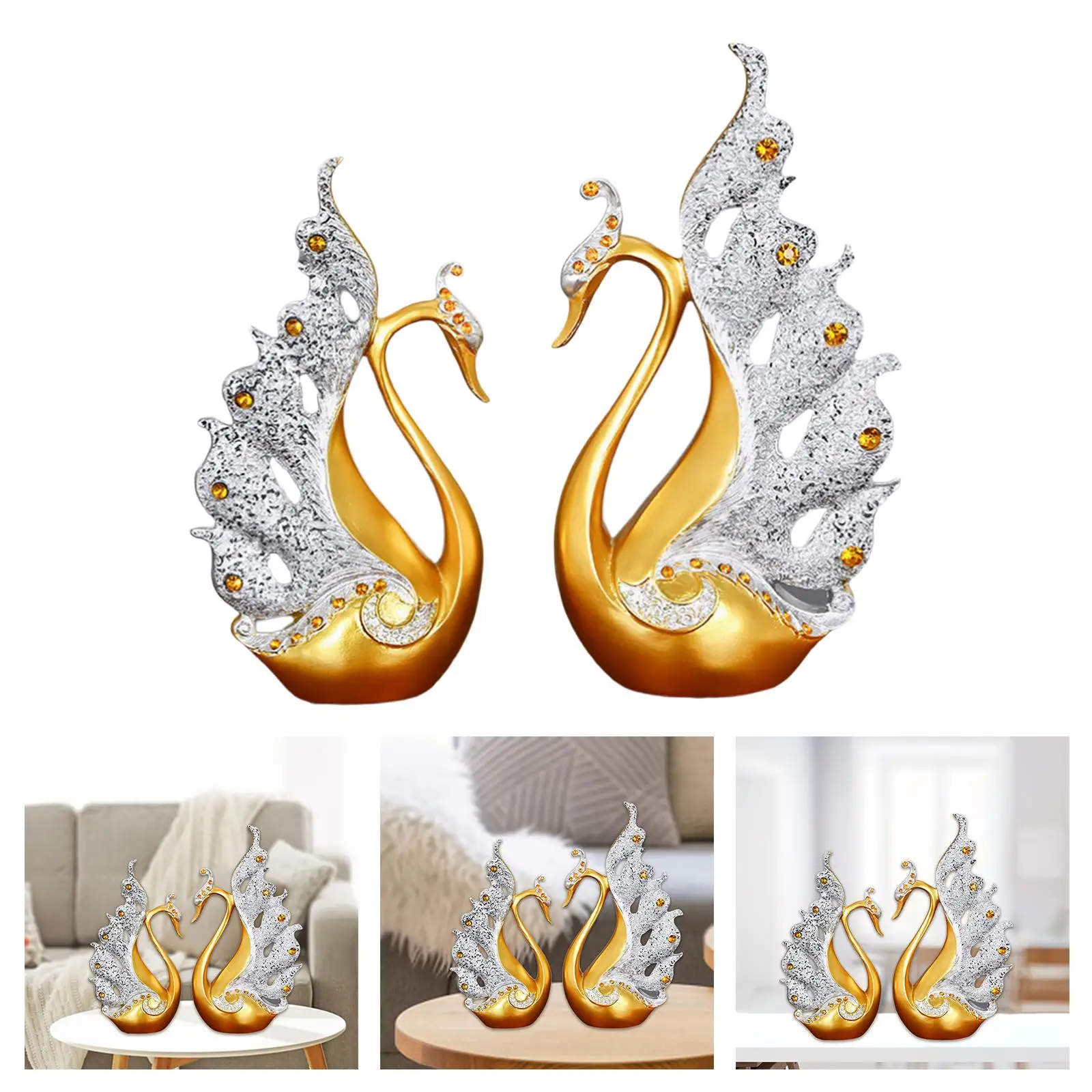 1  Couple of Swan Statue Figurines Resin Ornaments Tabletop  Decor