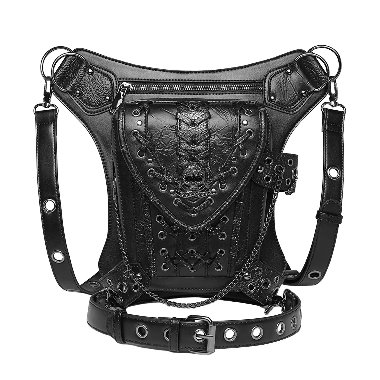 Retro Style Steampunk Waist Bags Pouch PU Leather Back Pack leg case for Motorcycle Bike Cycling Trekking Women Men