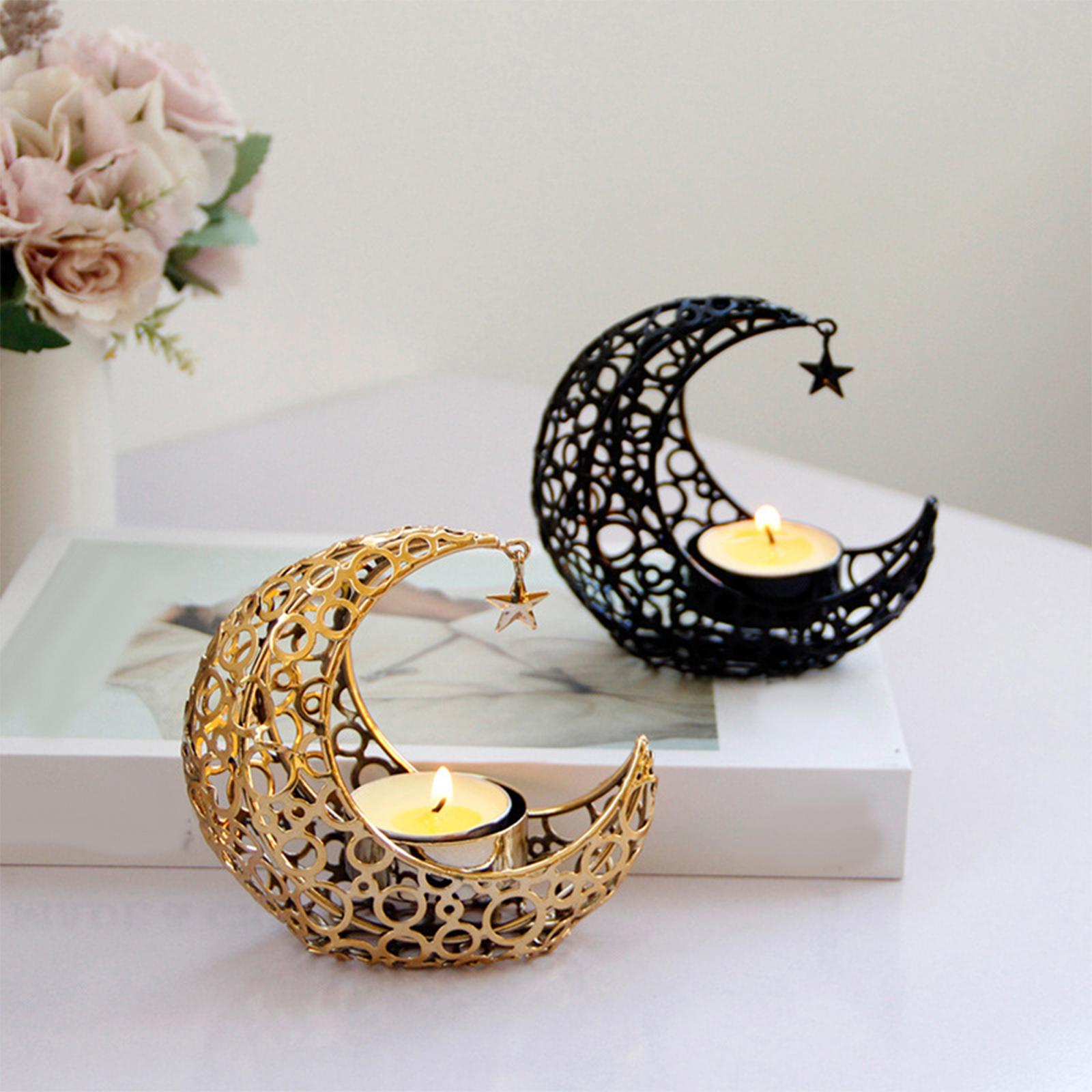Eid Moon Star Candlestick Islam Metal with Cup Party Supplies Handicraft Moon Shape for Gift Desktop Muslim Festival Home Decor