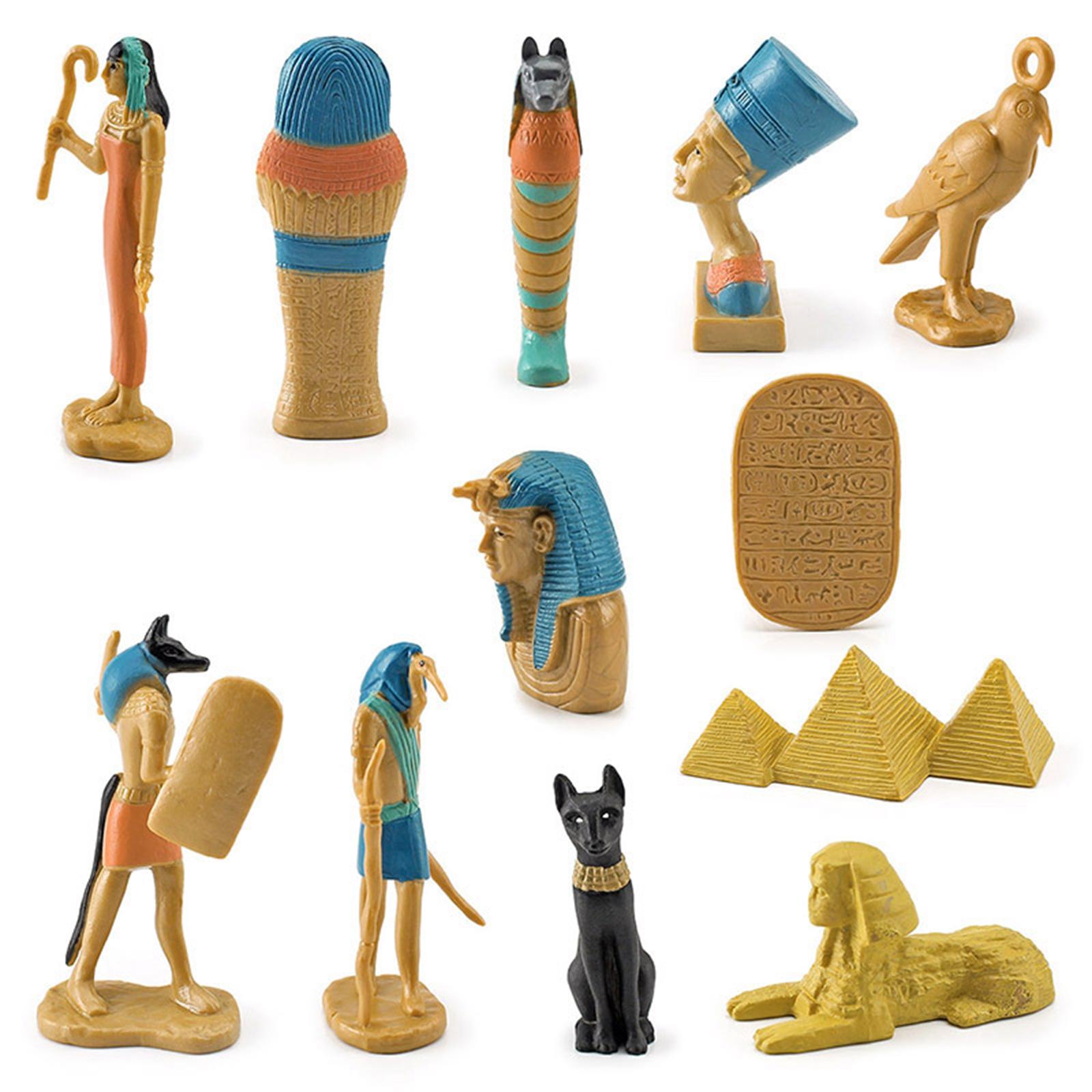 12x Ancient Egypt Figures, Novelty High Simulation Small Statues Early Educational Toy Mummy Case Thoth Hieroglyph Anubis Bastet