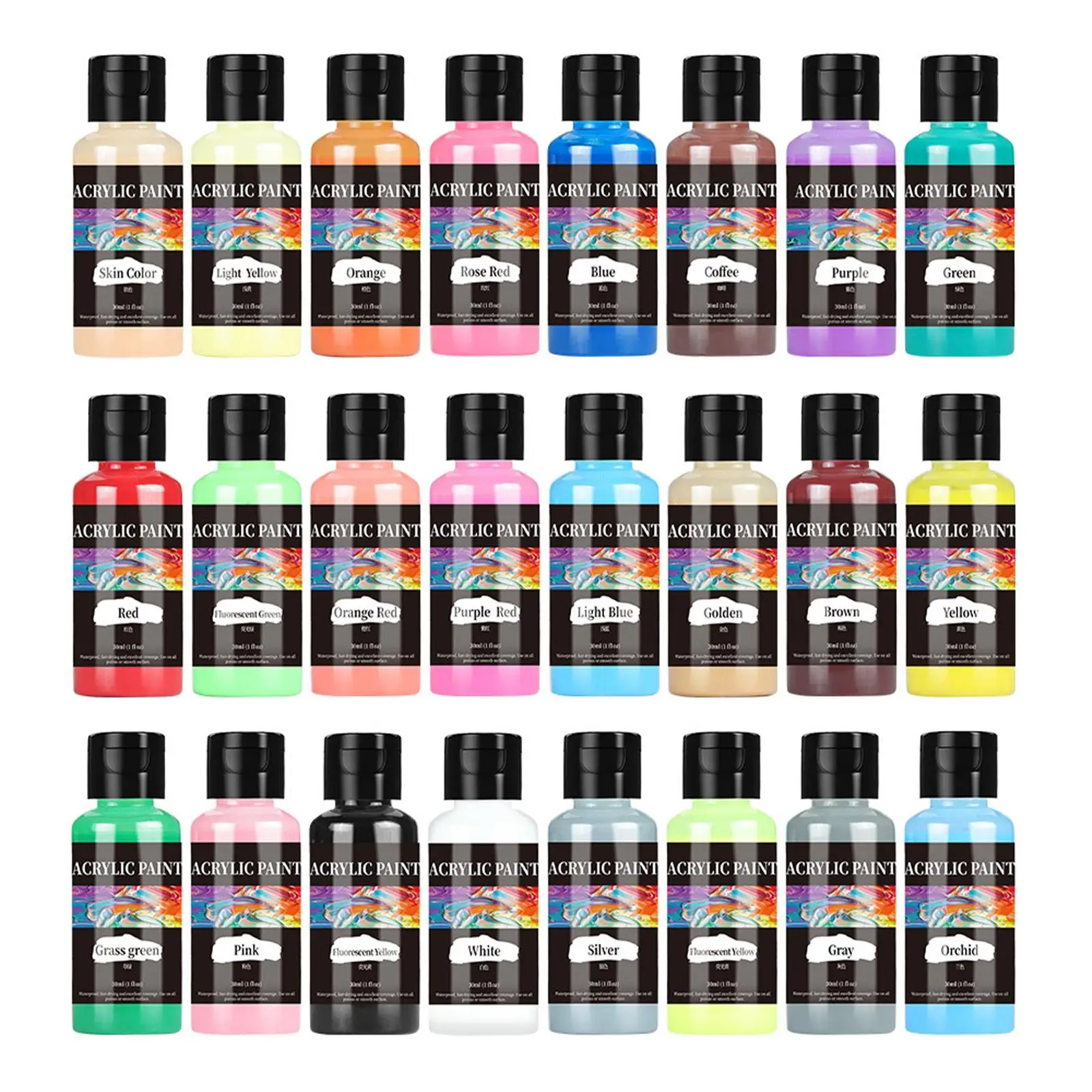 24x Acrylic Leather Paint Set Water based Paint Waterproof Artists 30ml Acrylic Paint Set for Car Seat Shoes Paper Bags Canvas