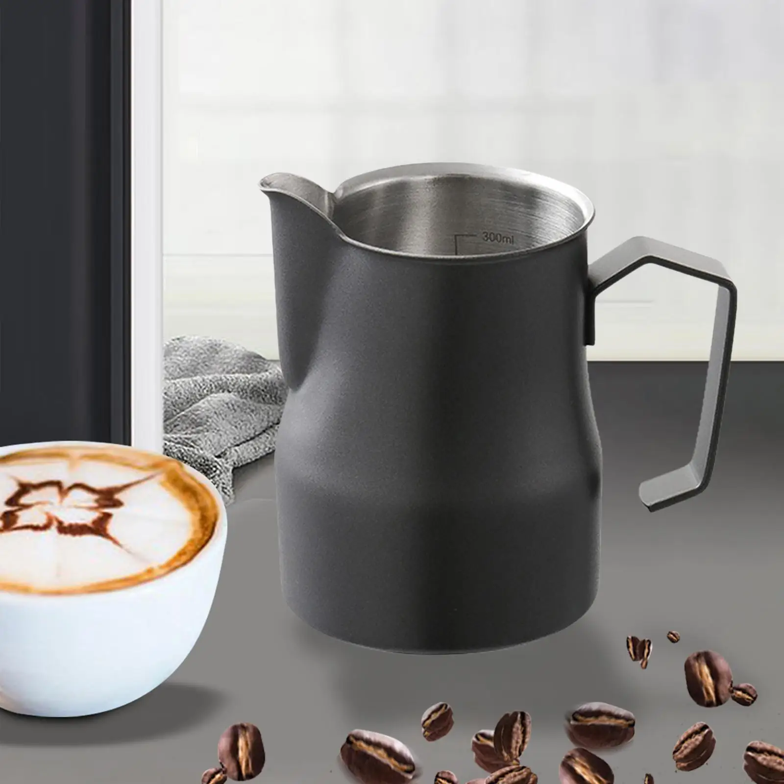 Milk Frothing Pitcher Stainless Steel with Scale Espresso Steaming Pitcher for Kitchen