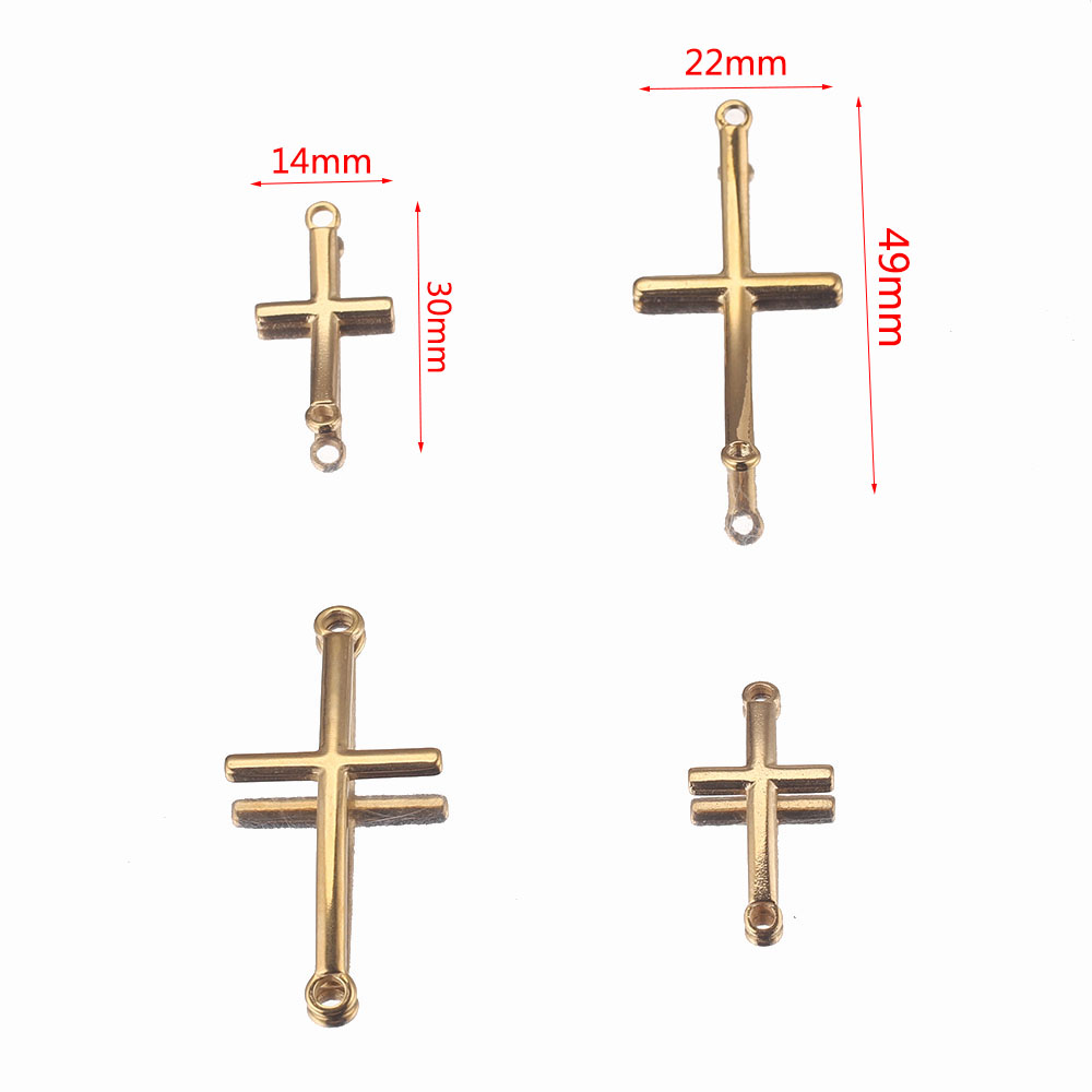 10 Stück vergoldete Doppelloch-Biegekreuz-Charm-Anhänger aus Edelstahl für DIY-Schmuckherstellung, Zubehör – Detail 4