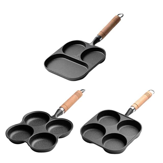 Egg Frying Pan Divided Frying Pan Suitable for GAS and Induction Cooker Skillet, Pancake Pan Egg Pan Omelette Pan for Burger Omelet Outdoor 3 Hole