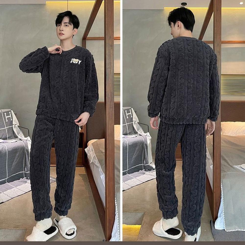 Title 5, 2 Pcs/Set Men Winter Pajamas Set Long Sleeve Th...