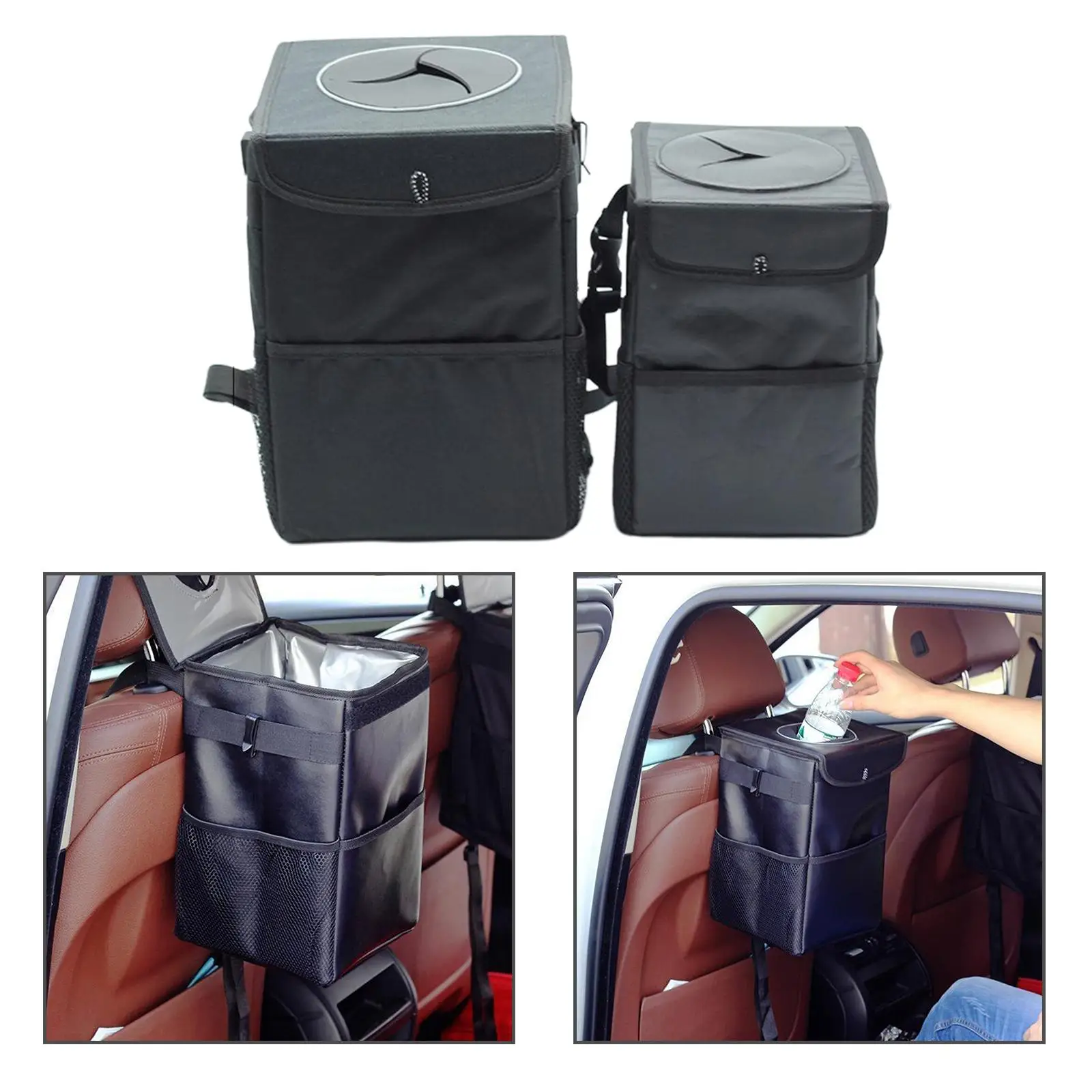 Automotive ing Car Trash Can with Lid Garbage Can Trash Bin with Storage Pockets