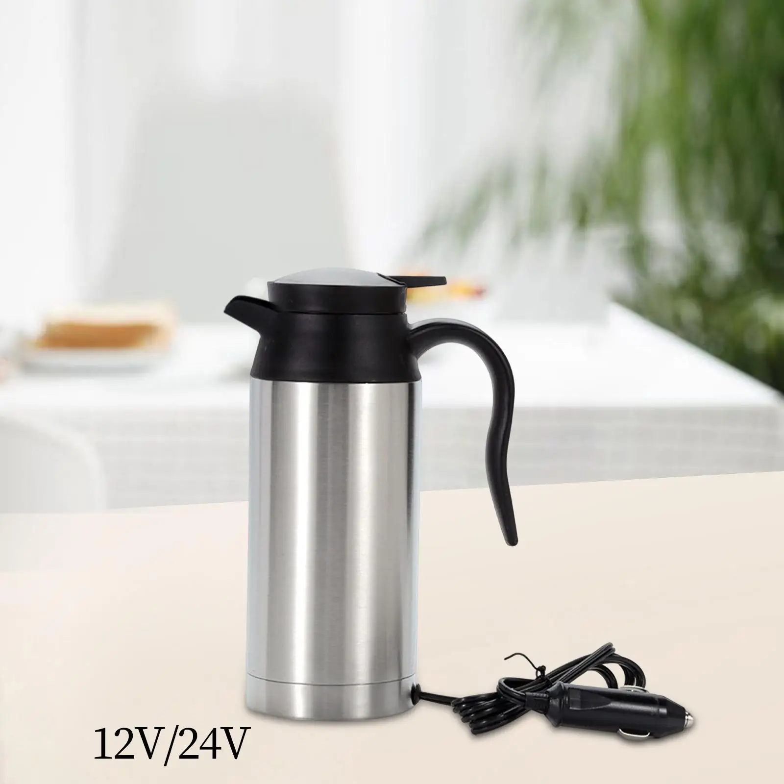 Portable 750ml Stainless Steel Electric Car Kettle Heating Cup Easily Clean