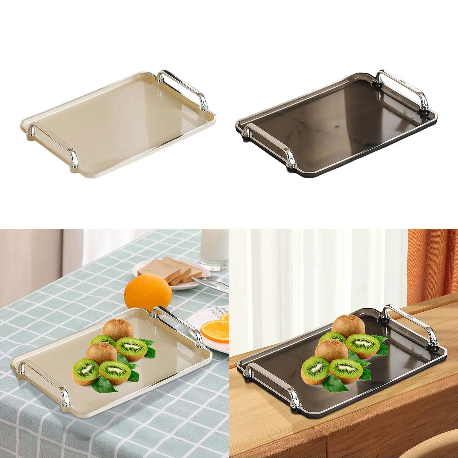 Serving Tray Home Decorative Rectangle Makeup Non Slip Plastic Fruit Trays for Restaurant Office Tabletop Parties Living Room
