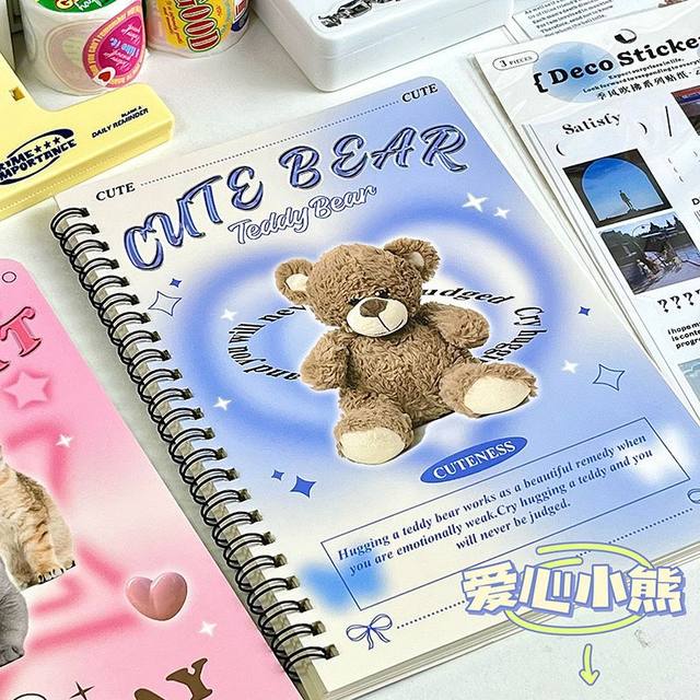 50sheet Ins Notebook Creative Cute Cartoon Bear Kitten Horizontal Line  Korean Style Coil A5 Scrapbook Journal Student Supplies