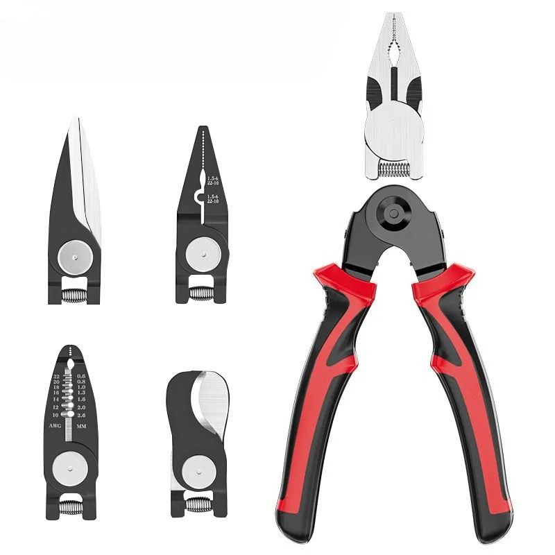 Description Picture 2 of item5 in 1 Multi-tool Pliers Set Quick Change Plier Head Set With Wire Cutters Scissors Cable Cutter Wire Stripper Crimping Pliers