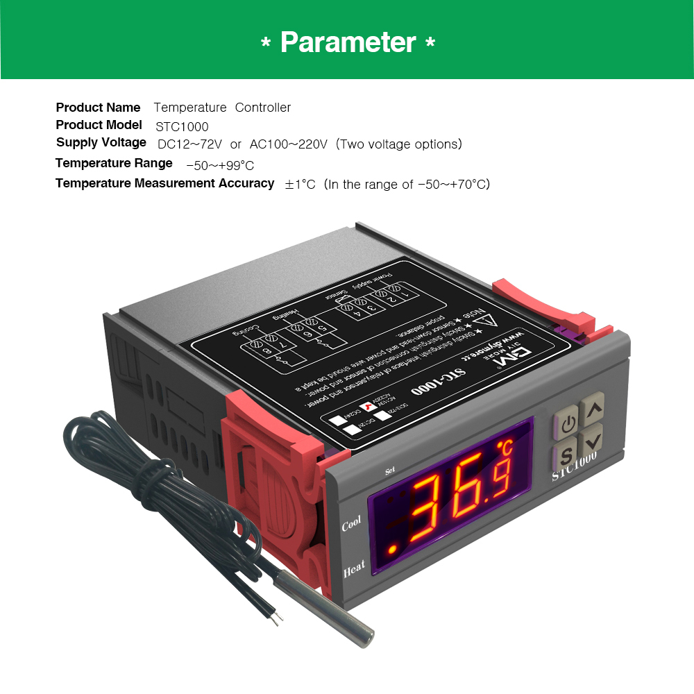 STC1000 LED Digitaler Temperaturregler AC110-220V Relais-Temperaturregler-Thermostat mit NTC-Sensor für Heizung, Gefrierschrank, Kühlschrank – Detail 8