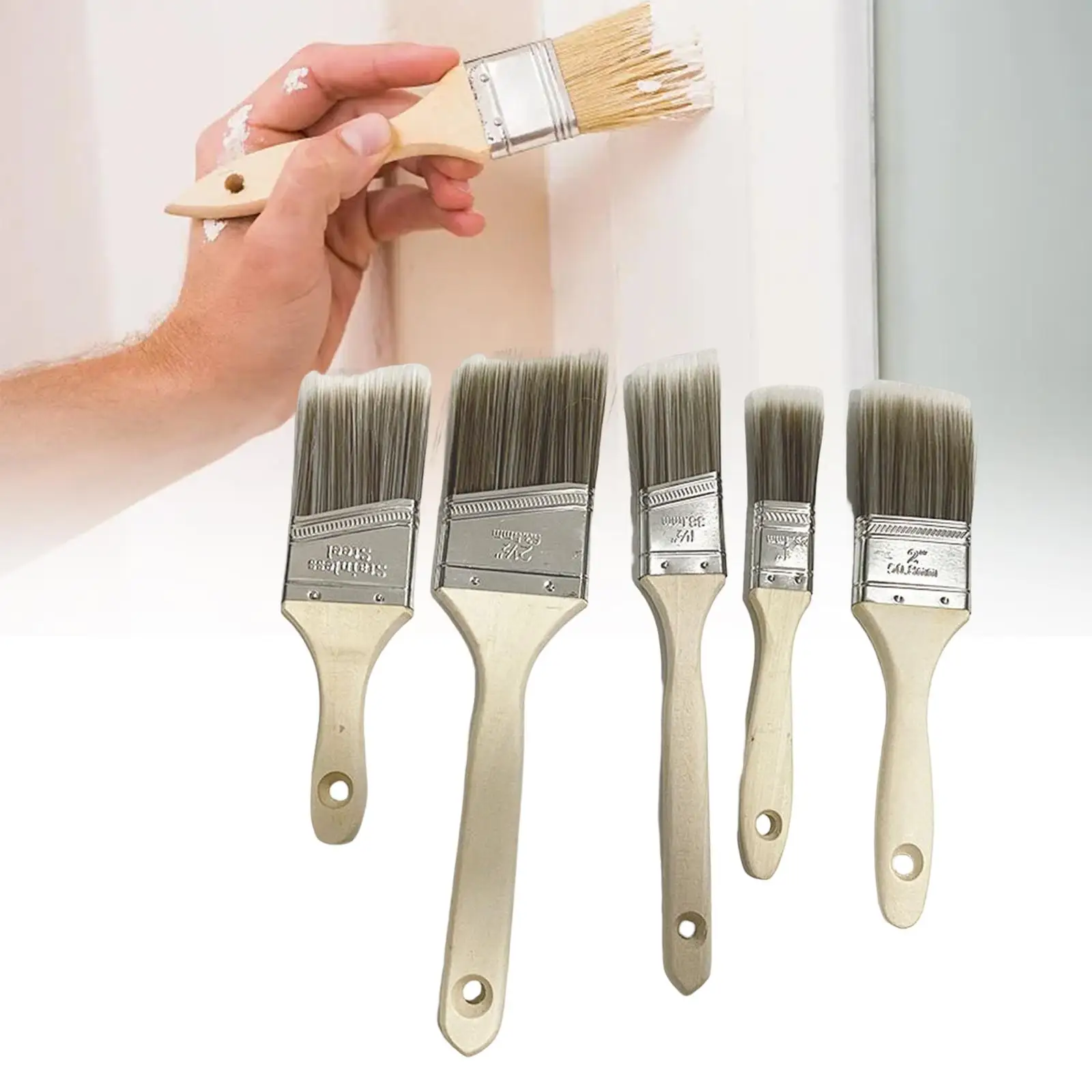 5x Paint Brushes Variety Angle Art Paint Brushes Wooden Handle Brushes corners Cabinets Outdoor Decks Crafts Bathrooms