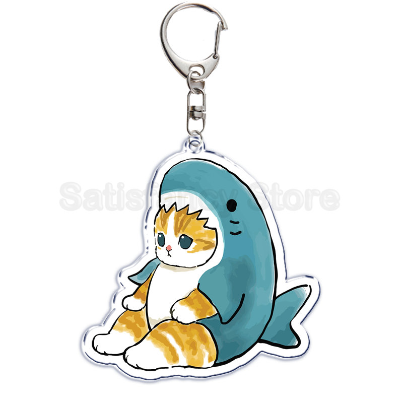 Nette Cartoon Shark Katze Gebraten Garnelen Katze Keychain Brief Schlüssel Kette für Männer Frauen Zubehör Tasche Anhänger Schlüssel Ring Schmuck geschenk – Detail 4