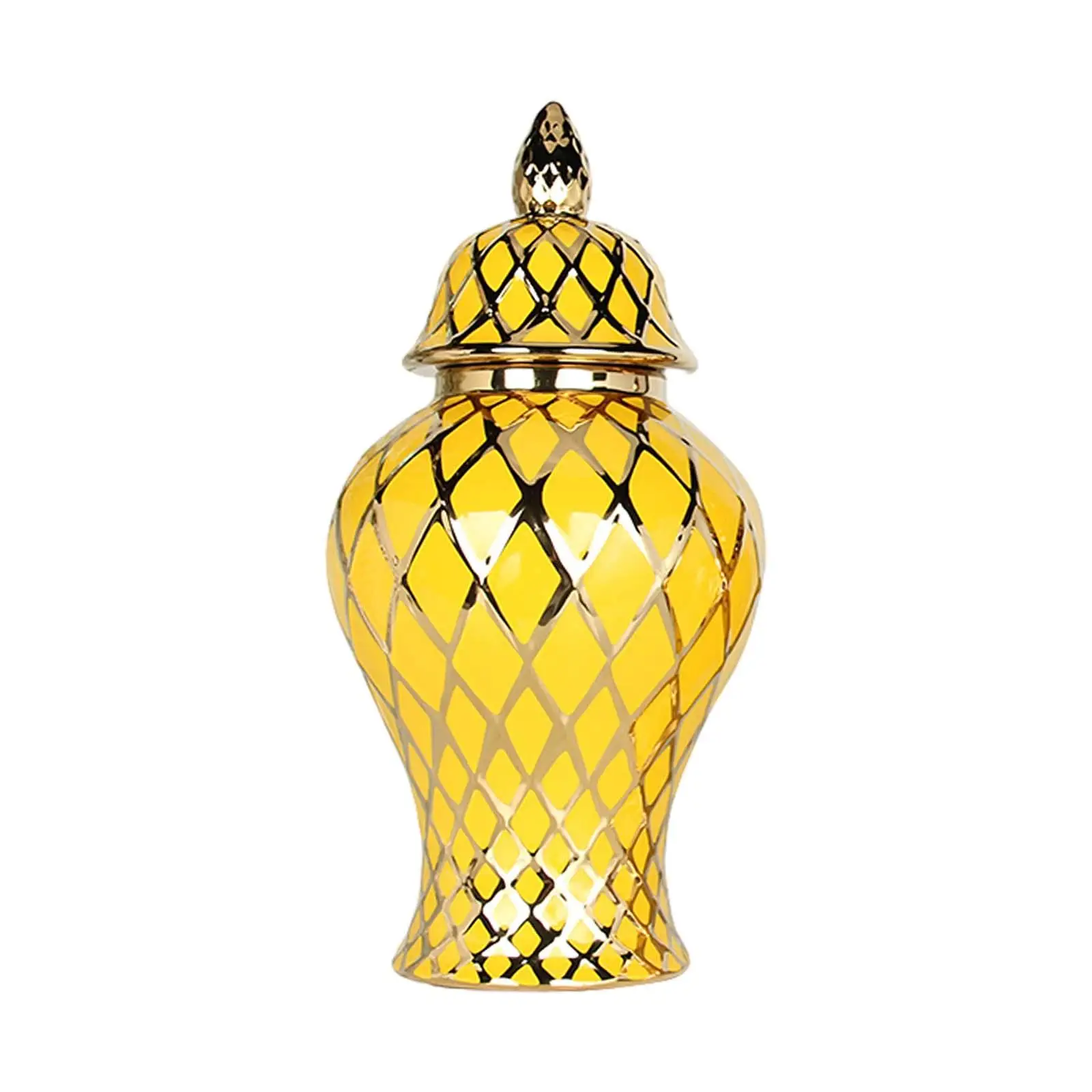 Ceramic Vase Chinese Handicraft Ornaments with Lid Porcelain Ginger Jar for Storage Tank Arrangement Weddings Office Livingroom