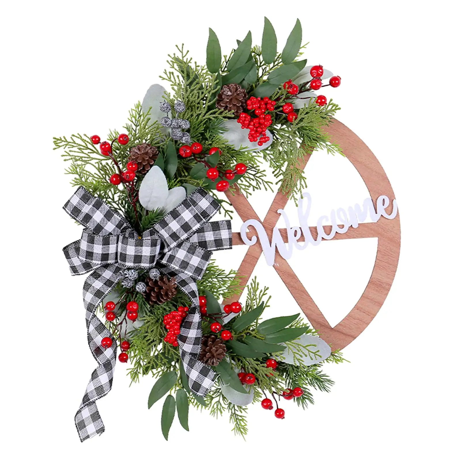 Christmas Wreath Black White Plaid Bow Xmas Wreath for Farmhouse Porch Home