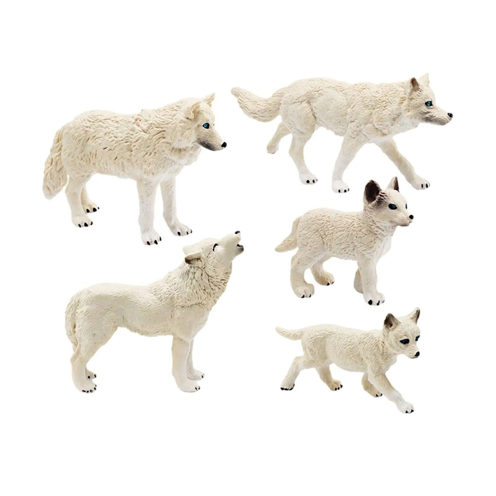 5Pcs Wolf Figurines White Wolf Playset Model Preschool Simulation Wildlife Animal Statue for Birthday Gifts Cake Topper