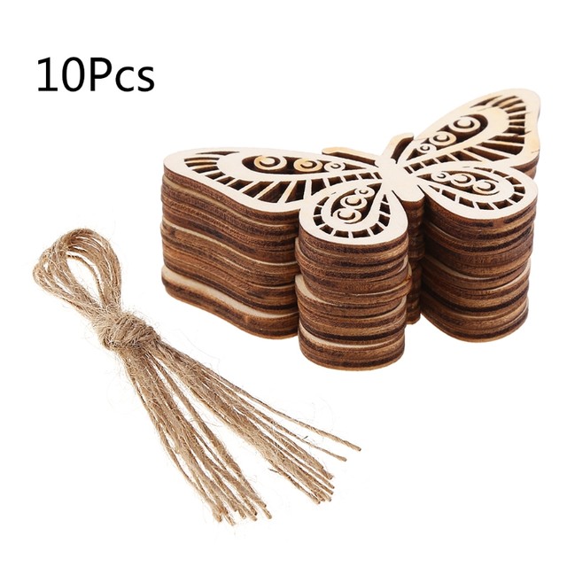 50pcs Wooden Embellishments Flower Butterfly Shape Cutouts DIY Scrapbooking  Crafts Wooden Crown Pieces Discs Wood Slice Ornament