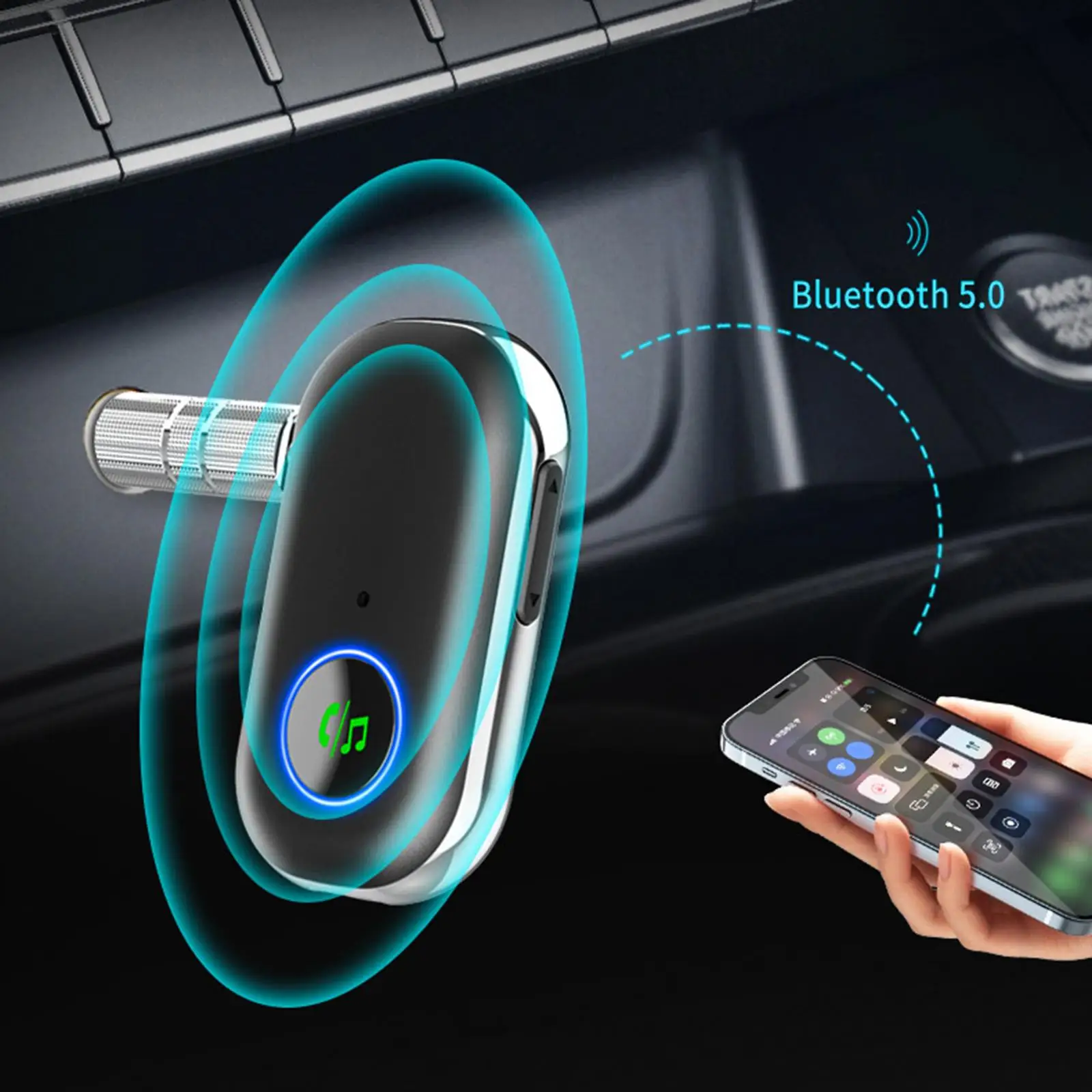 Bluetooth 5.0 Receiver for Car Bluetooth Car Adapter Portable with Volume Control with 3.5mm Audio Cable for Hands Free Call