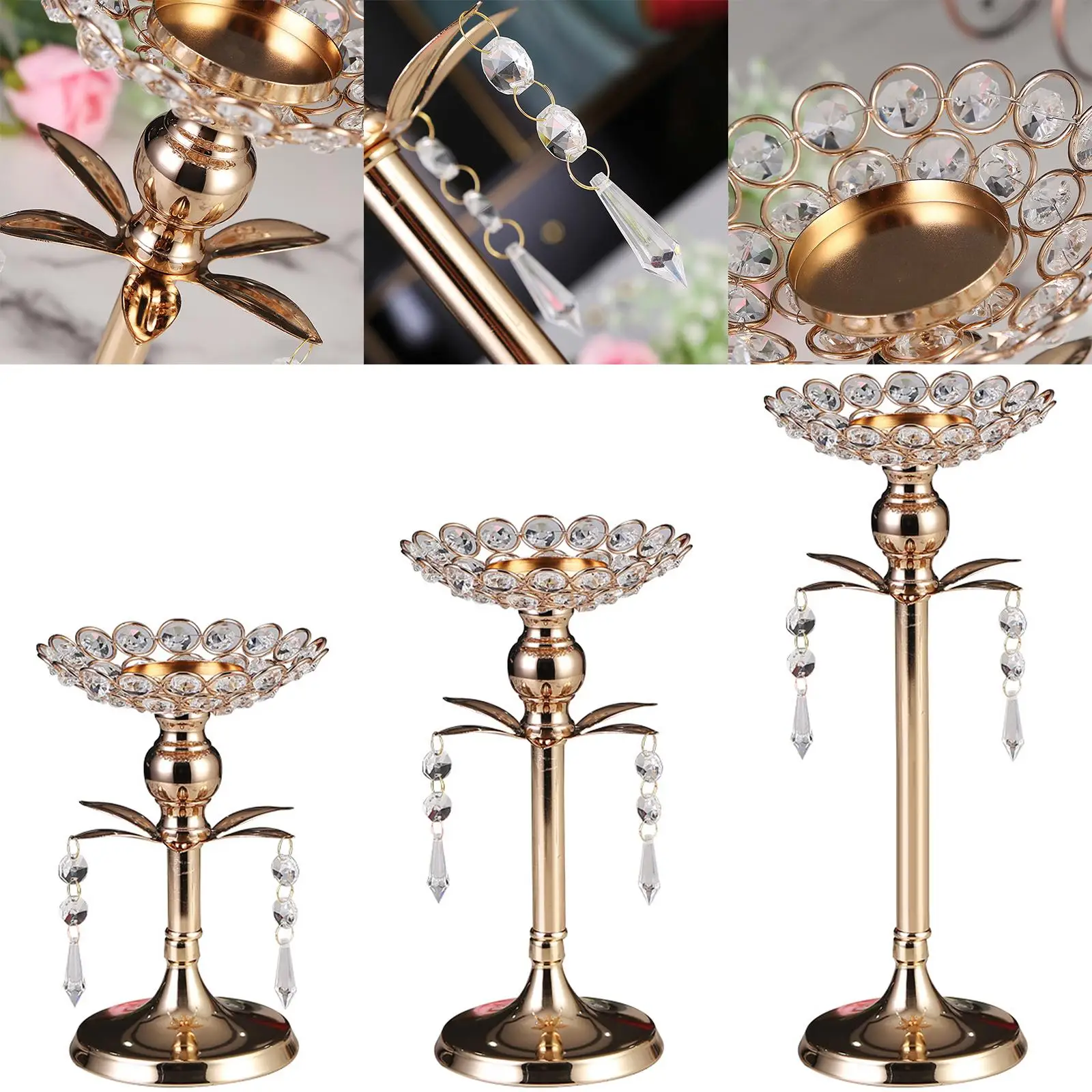 Golden Crystal Candle Holder Table Centerpiece Wedding Candlestick for Dinner Wedding Living Anniversary Housewarming Gifts