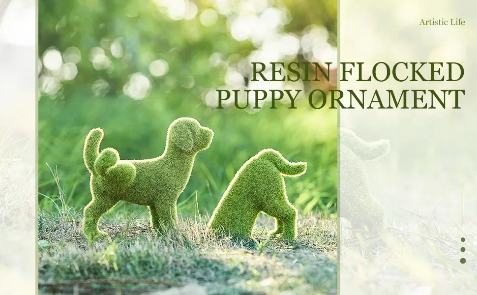 Resin Flocked Puppy Statuette