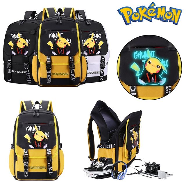 Pokemon Pikachu Schoolbag Cartoon Fashionable Luminous Large