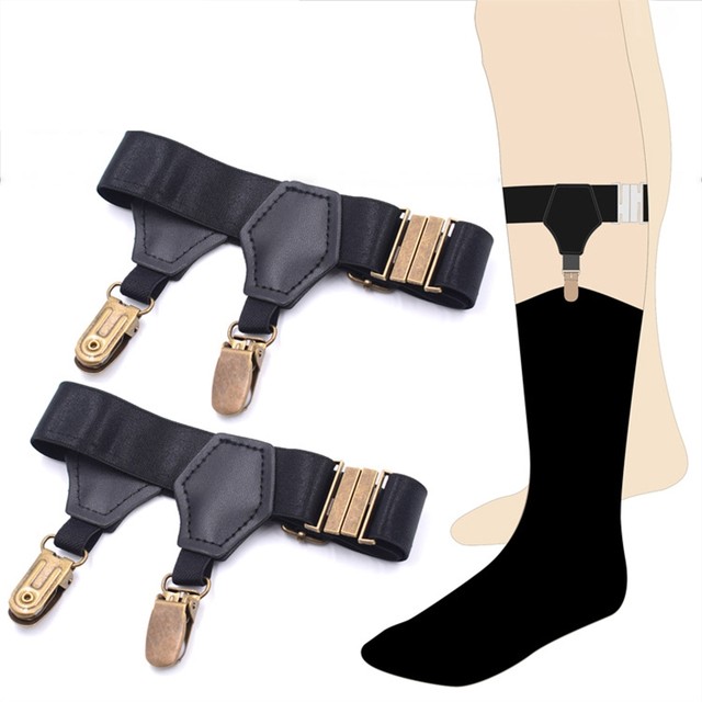 Ligas de calcetines negros para hombre, tirantes de calcetines elásticos  ajustables, soportes antideslizantes, Clips de boca de pato, 2 uds.