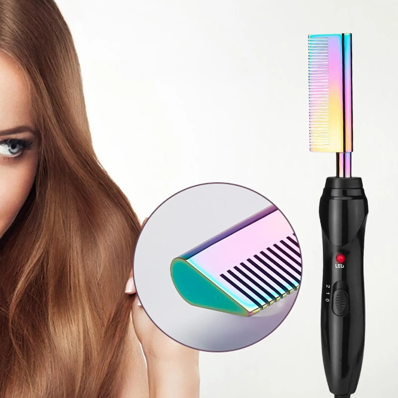 Hair Straightener Comb Brush 2-In-1 Rapid Heating Dual Use Straight Hair Straight Volume Comb US Plug Short Hair Thick Hair Men