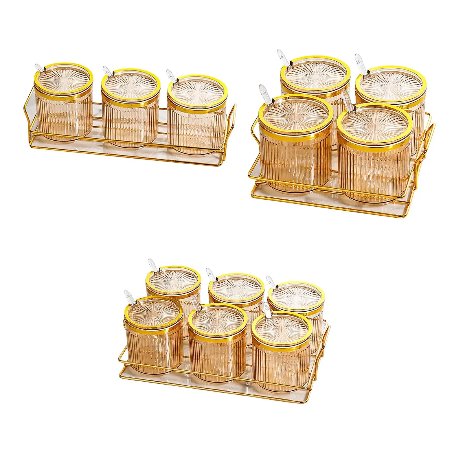 Condiment Jar, Food Storage Organizer Kitchen Seasoning Box Counter Salt Containers with Lids and Spoons Seasoning Jars,