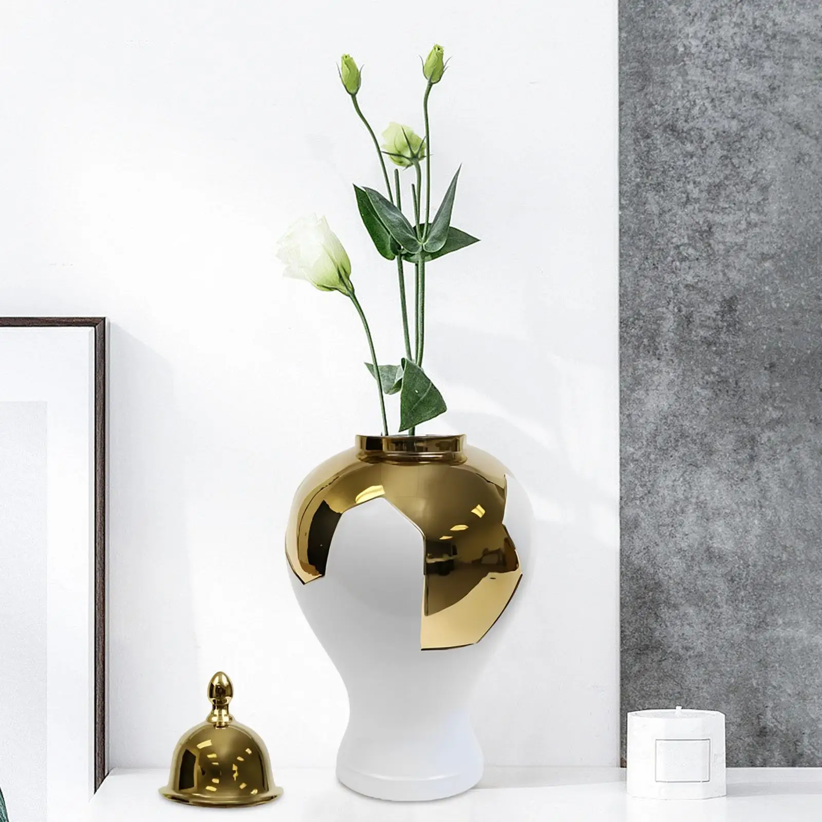Flower Vase Storage Desktop Elegant Ceramic Ginger Jar for Home Table Centerpieces Living Room Floral Arrangement Bedroom