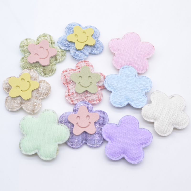 10 Stück 3,6 cm gepolsterte Blumen mit Lächeln-Applikationen für Kleidung, Hut, Leggings, Nähflicken, DIY-Kopfbedeckung, Haarspangen, Schleifenzubehör – Detail 3