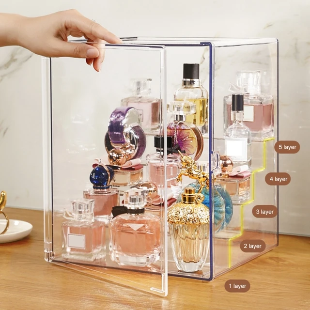 1pc Double Layer Transparent Perfume Storage Box Skincare Product Display  Case, Anti-dust Large Capacity Desktop Dressing Table Cosmetic Organizer