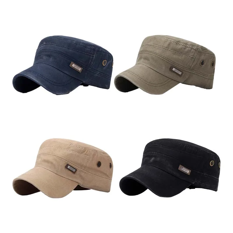 Military cap New Spring And Autumn Washed Old Military Cap Mens Outdoor Cotton Flat Hat Bamboo Cloth Faded Hat Vintage Cap Snapback Military Navy Flat Cap Cotton 
