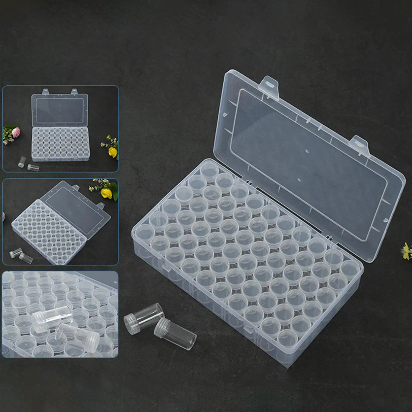 Diamond Painting Storage Large Capacity with 60 Mini Box Transparent Bead Organizer Case for Crafts Rhinestone Nail Diamonds