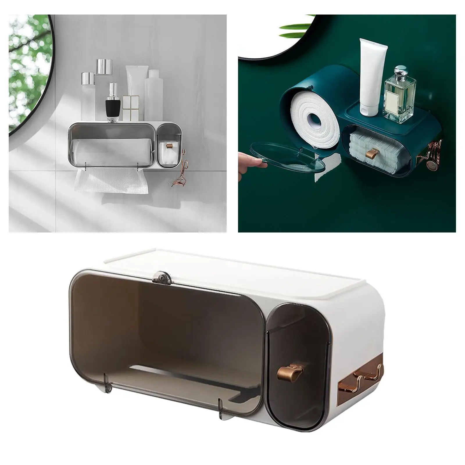 Waterproof Toilet Roll Holder Drawer Bathroom Wall-Mounted Tissue Paper Box