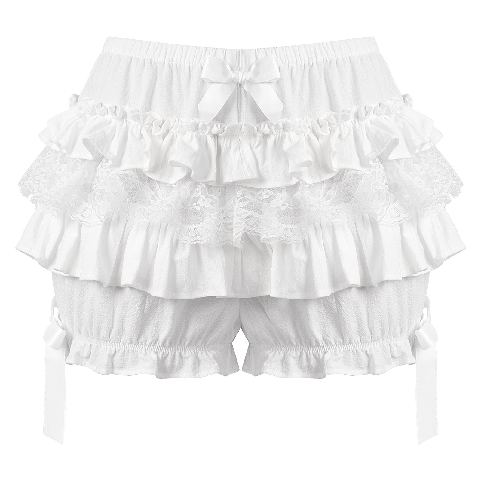 feminino bonito lolita estilo shorts verão rendas guarnição em camadas plissado bloomers elástico cintura bowknot decoração babados calcinha shorts