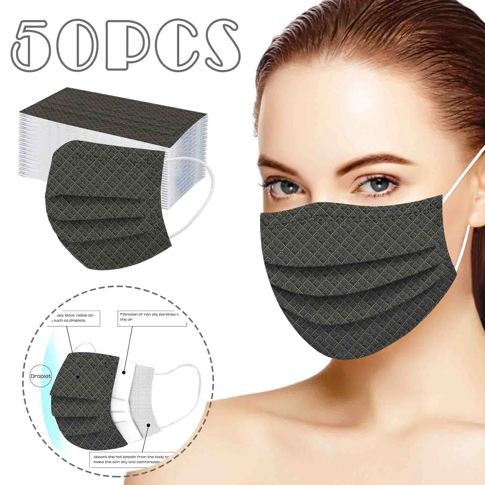 halloween costumes for adults 50pcs Adult Solid Plaid Shade Disposable Face Mask 3 Ply Earloop Masks Halloween Cosplay Маска Для Лица Masque Visage Mascaras all black halloween costumes