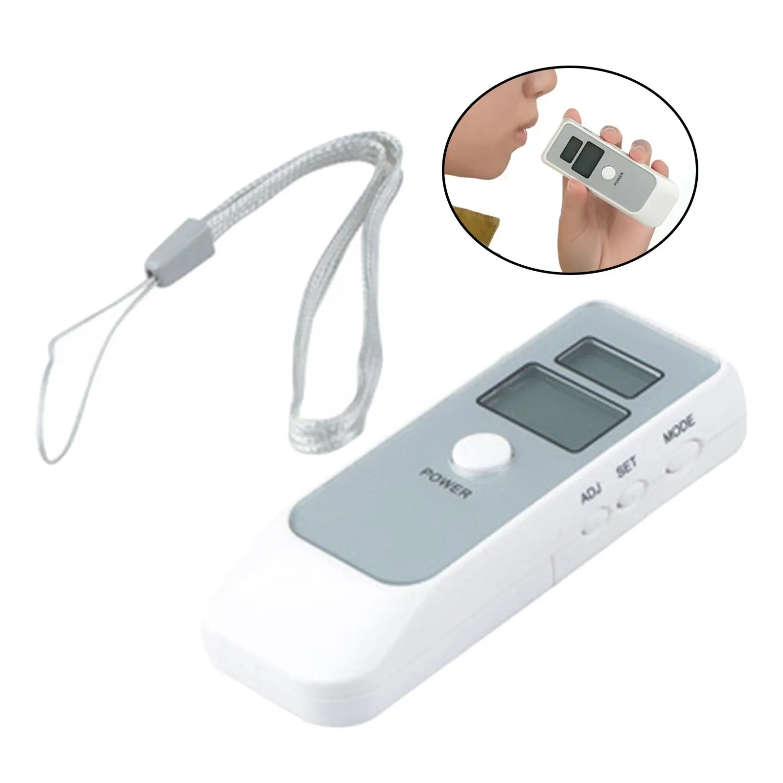 Portable Digital Breath Alcohol Tester Dual LCD Lightweight One Button Operate Clock White Alcohol Detector for Drivers Home