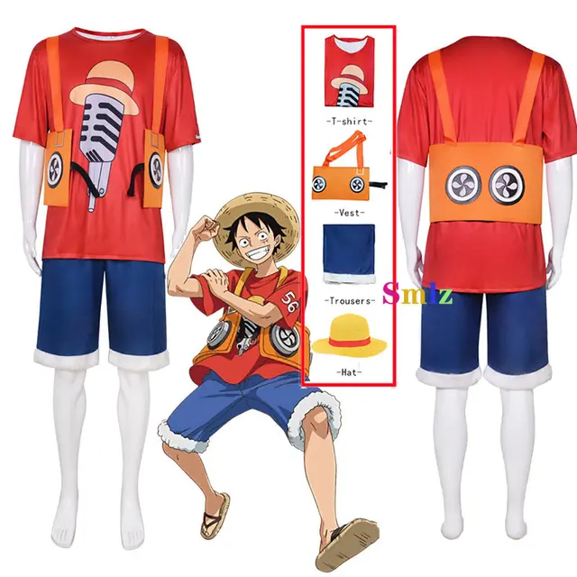 Novo anime cosplay filme vermelho luffy cosplay traje topo shorts