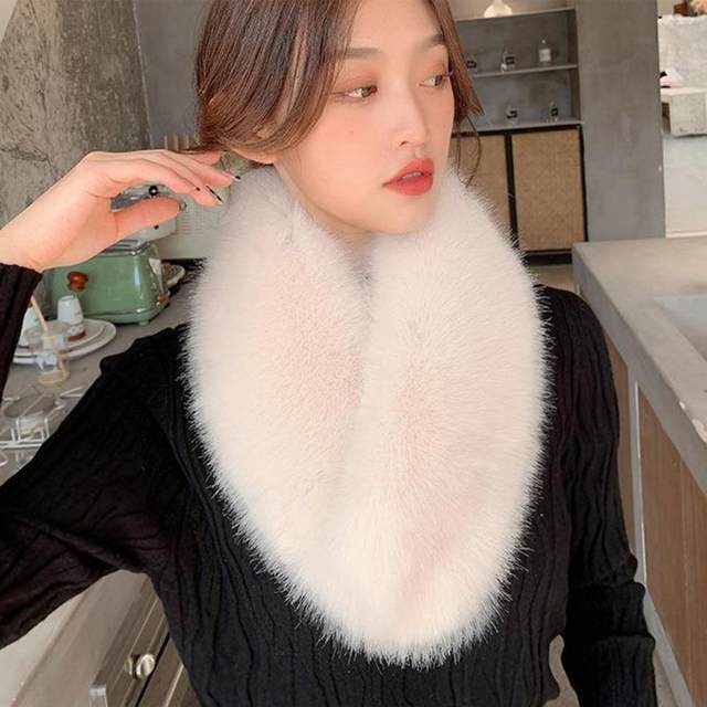 Grofry Women Scarf,Solid Warm Faux Pearl Imitation Rabbit Fur Neck Scarf  Warmer Wrap 