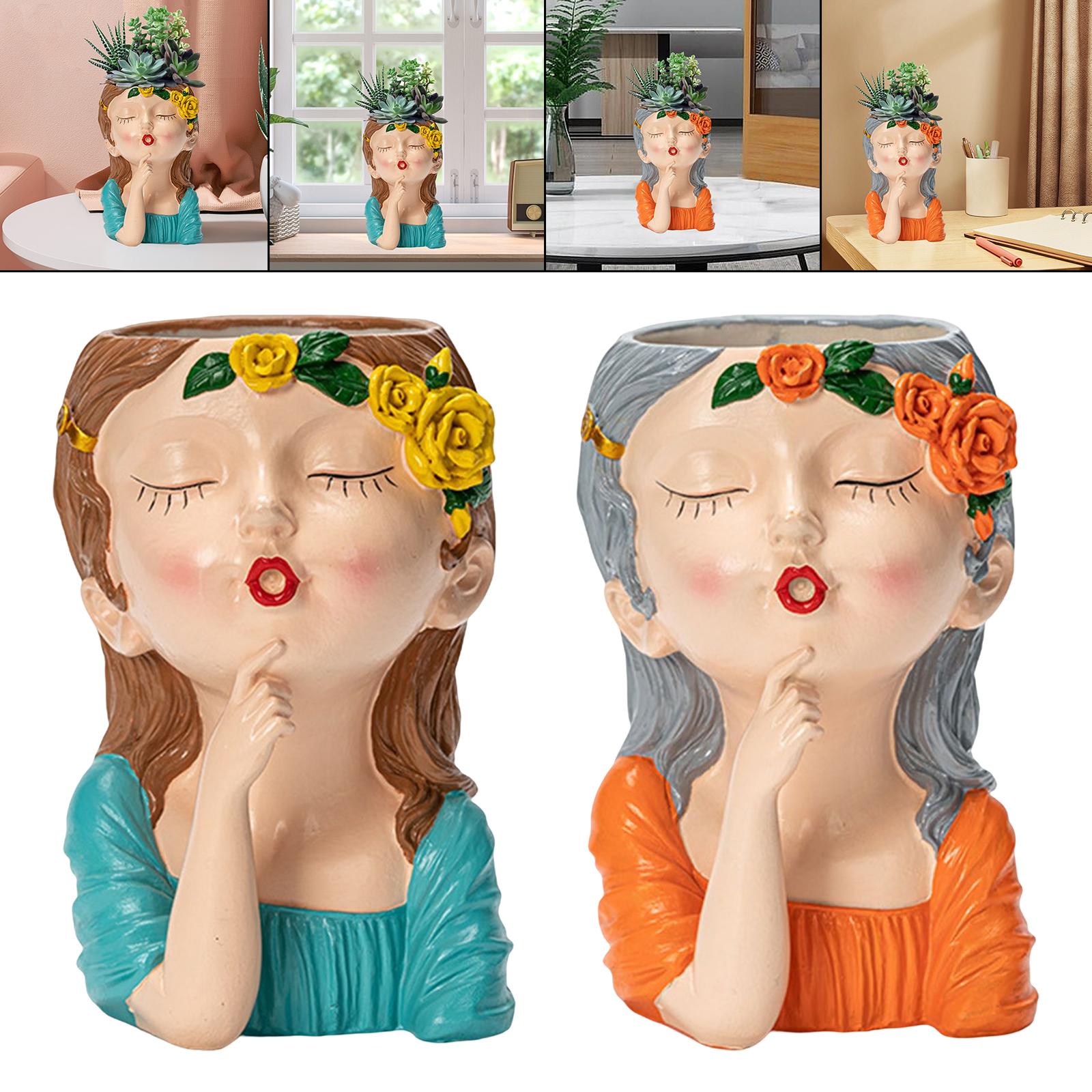 Creative Human Head Sculpture Vase Succulent Pot Sculpture Unique Bust Vase Plant Pot Fresh Portrait for Home Decoration Garden