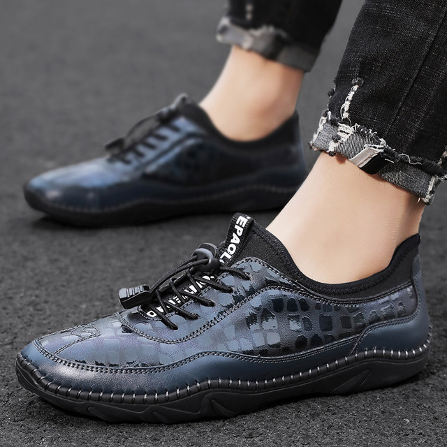  SHYijia Newest Autumn Men Shoes Crocodile Leather Pattern  Design Fashion Genuine Leather Men Sneakers Black Casual Shoes | Fashion