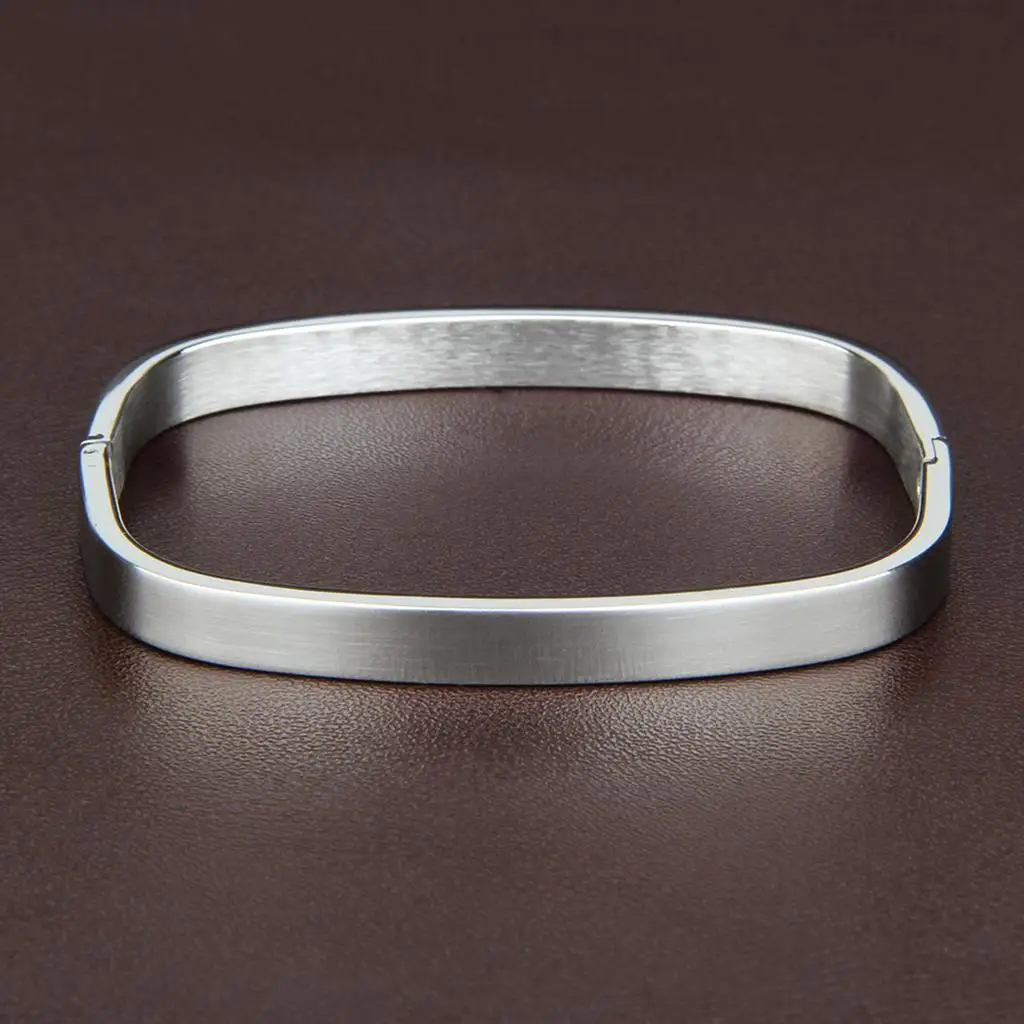 Square Smooth Stainless Steel Couples Cuff Open Bracelet Bangle Lovers Gifts