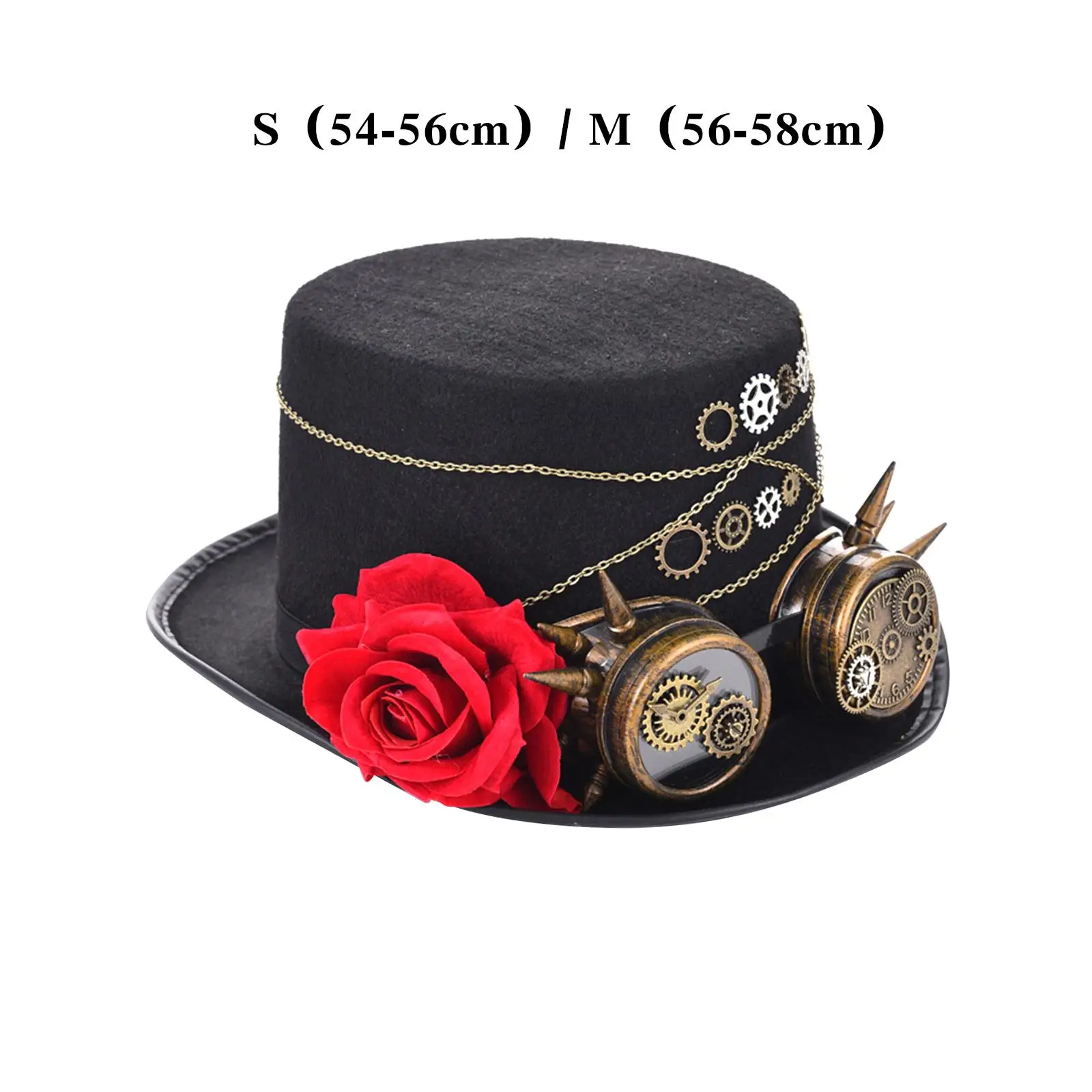 Retro Steampunk Hat with Goggles Flower Black Top Hat Industrial Age Costume