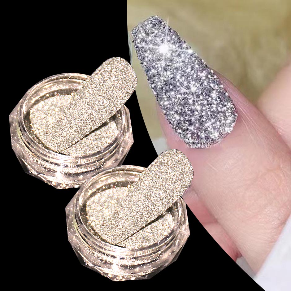 Description Picture 2 of itemSparkling Diamond Nail Glitter Powder Holographic Silver Reflective Party Sequin Dazzling Chrome DIY Dipping Dust Manicure Decor