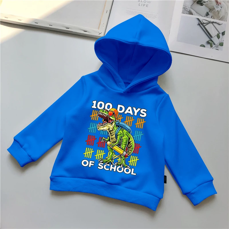 Dinosaur Hoodies Boys Cool 100 days of school Hoodies Girls Funny Cartoon Graphic Hoodie Cartoon Harajuku Unisex Sweatshirts hoodie kid